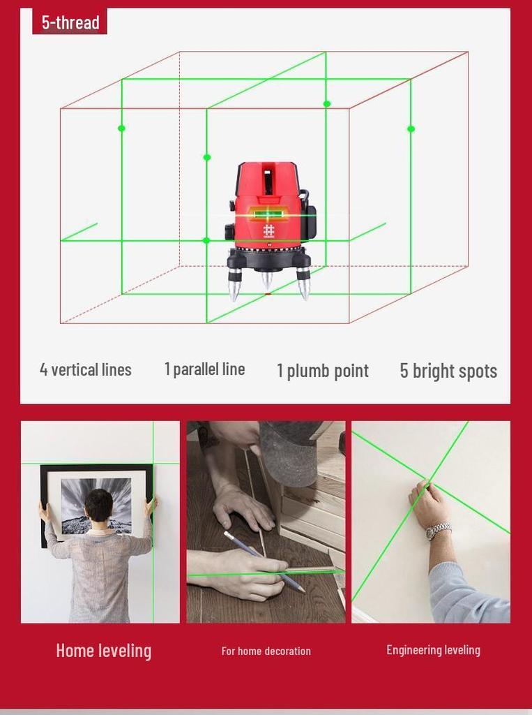 Ishii Precision Laser Level with Infrared Lines (2, 3, 5) - Automatic Leveling and High-Visibility.