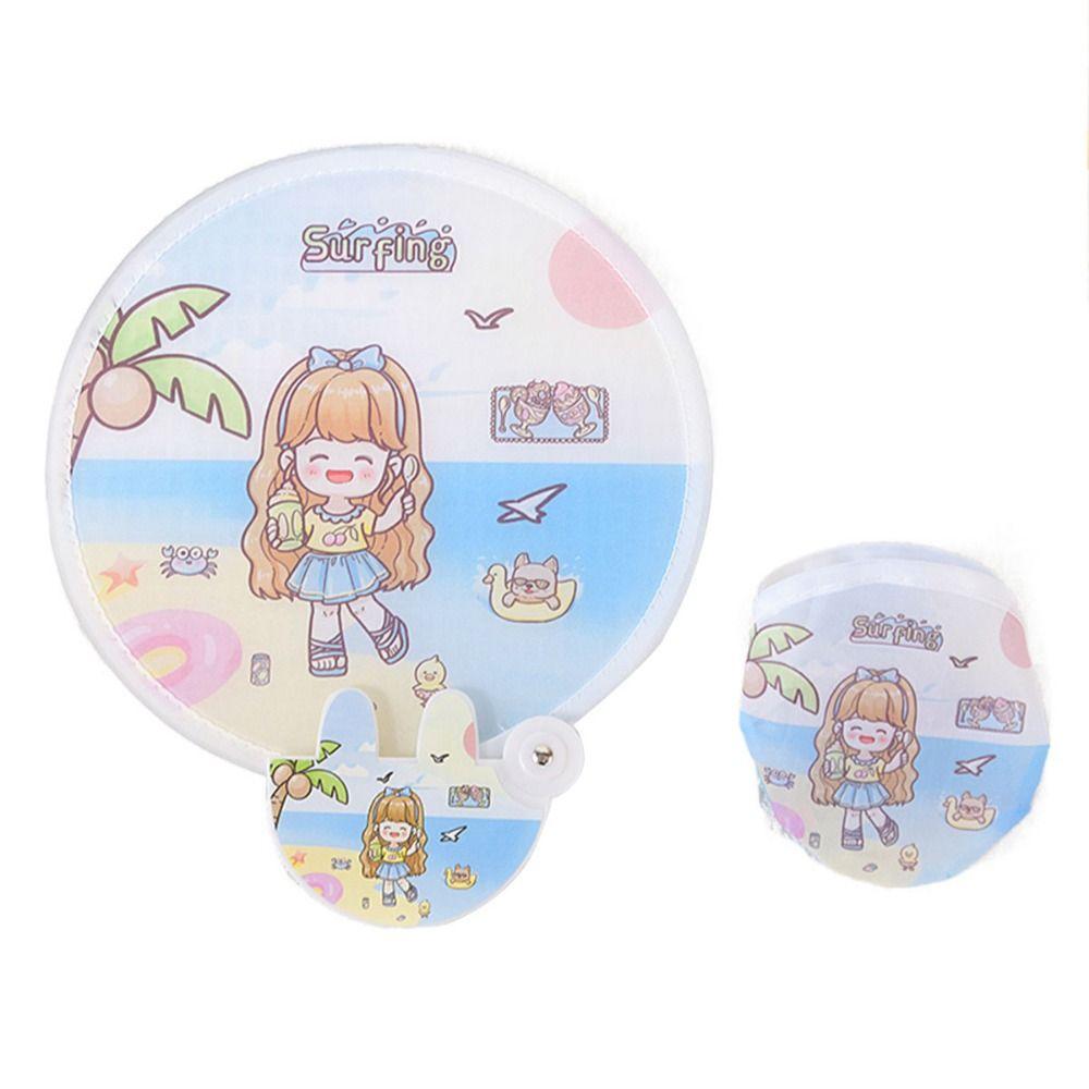 Portable Collapsible Fans Summer Round for Beach Lawn Hand Fan Kid Outdoor Folding Fans Flying Disk