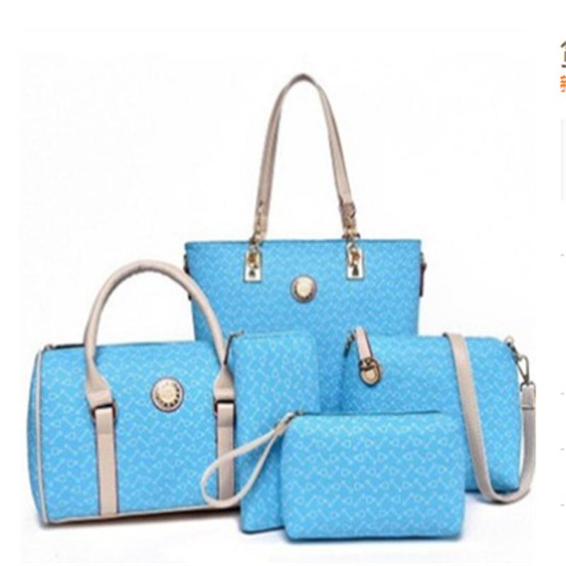 Женская сумка из 5 предметов, портативные сумки из искусственной кожи, модная сумка с рисунком кости на одно плечо для матери и дочки 5-piece bag небесно-голубой