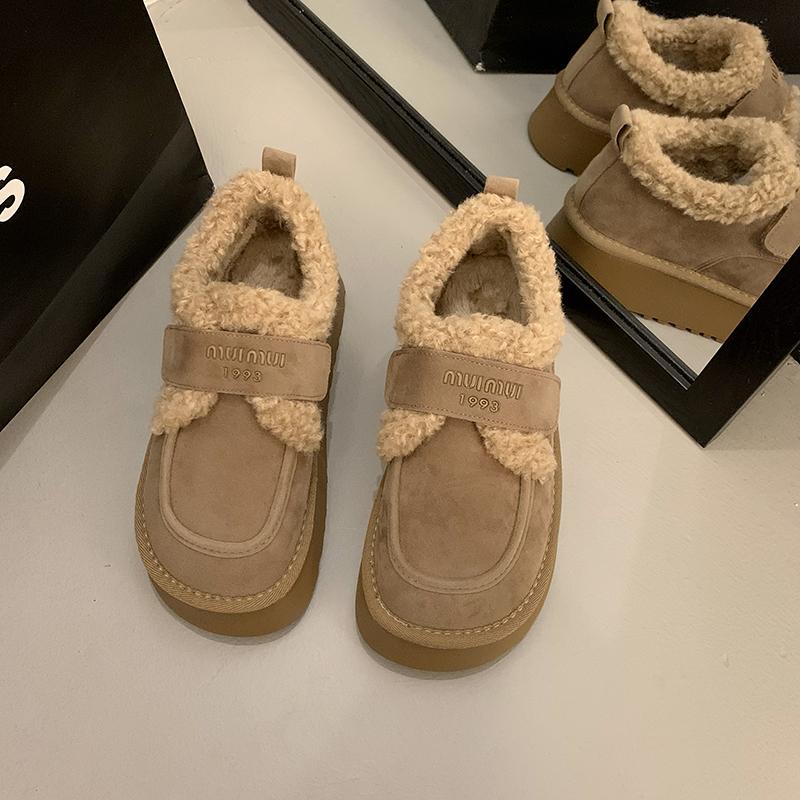 Warm Lamb Wool Cotton Padded Shoes Women Flat Thicken Plush Winter Boots Woman Non Slip Thick Bottom Ankle Snow Boots