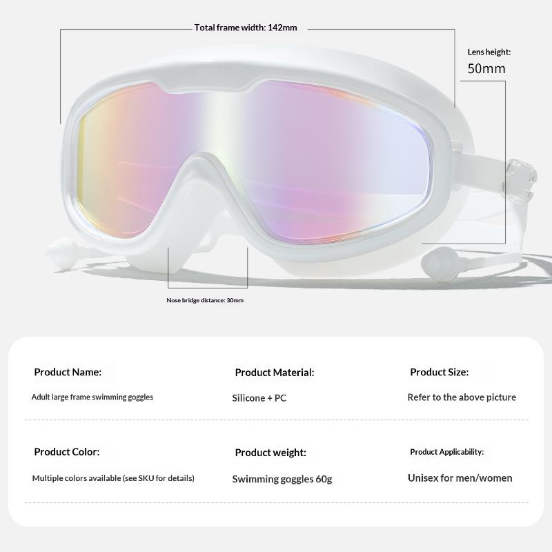Large Frame Adult Swimming Goggles Anti Fog Uv Protection Waterproof Swim Glasses With Ear Plugs For Pool Beach