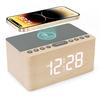 ANJANK Wooden Alarm Clock with Bluetooth Speaker, FM Radio, Wireless Charger, USB Charging Port, 0-100% Dimmer, Sleep Timer, LED Display, Digital Cloc