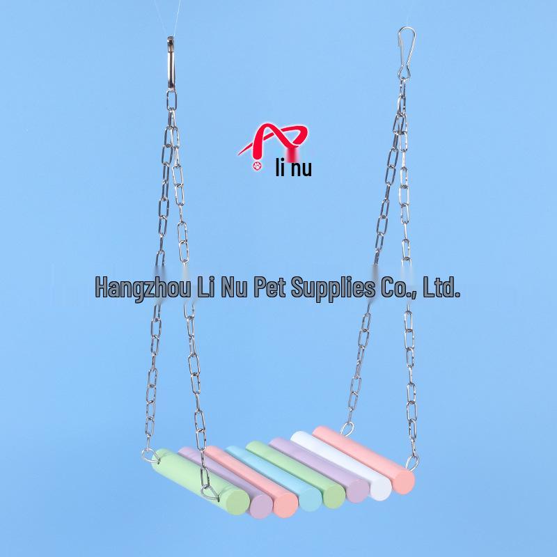 Rainbow Wooden Bead Suspension Bridge: Durable Climbing Swing for Parrots and Birds