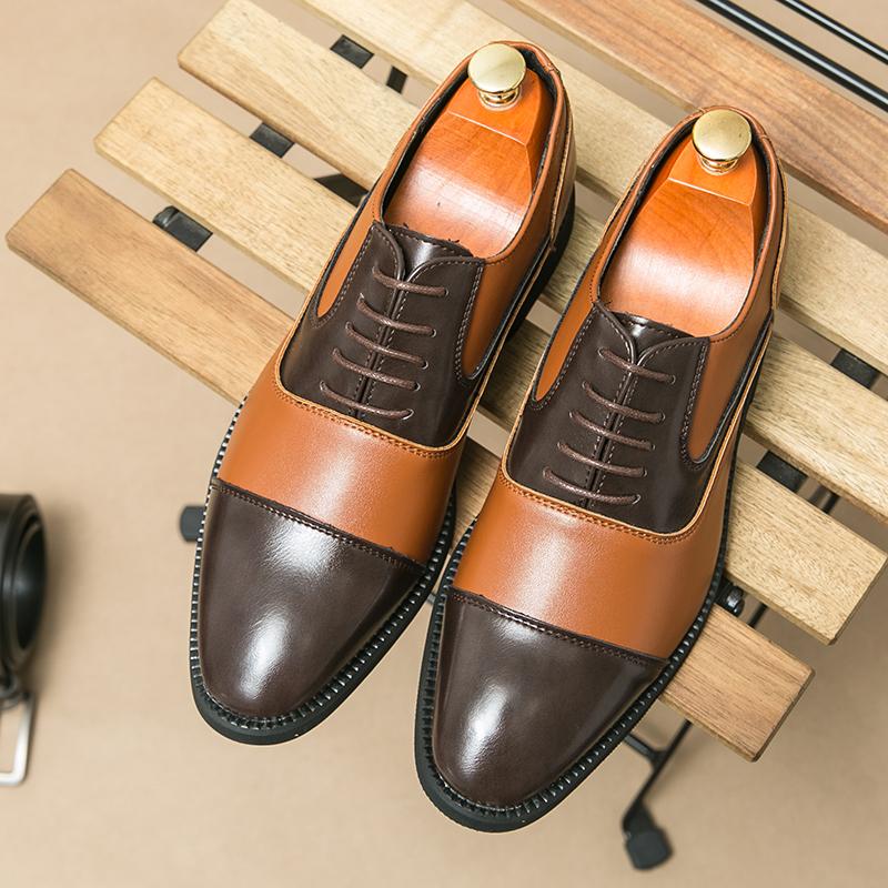 Fashion Men Leather Shoes Italian  Luxury Business Dress Shoes All-Match Casual Shoes high quality Brown classic block shoe