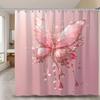 1Pc Shiny Pink Butterfly Print Waterproof Shower Curtain, Stain Resistant, Machine Washable Polyester Bathroom Decor With Hooks