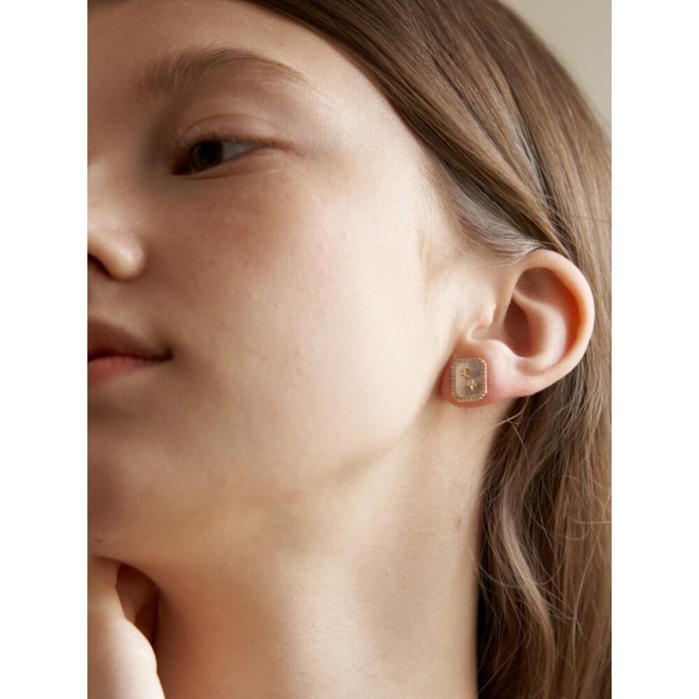 [Silver925] Nacre Mignon Cubic Square Earring_Ec1702