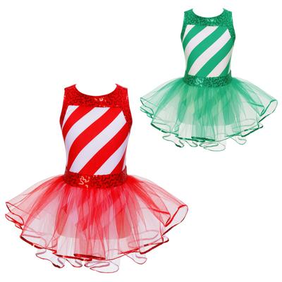 Costume de noël pour filles, robe de danse à rayures brillantes, jupe Tutu à plusieurs niveaux avec nœud papillon, combinaison pour spectacle