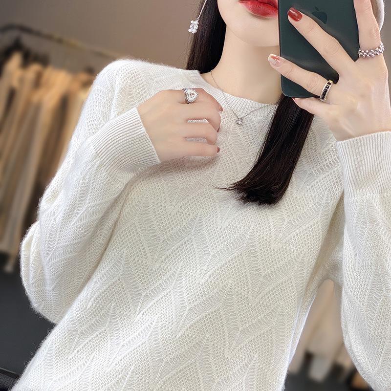 

Осень и зима новый жаккардовый женский трикотажный свитер с круглым вырезом и длинными рукавами, пуловер, модный, универсальный, для ношения под низ, свободная и тонкая рубашка XXL белый