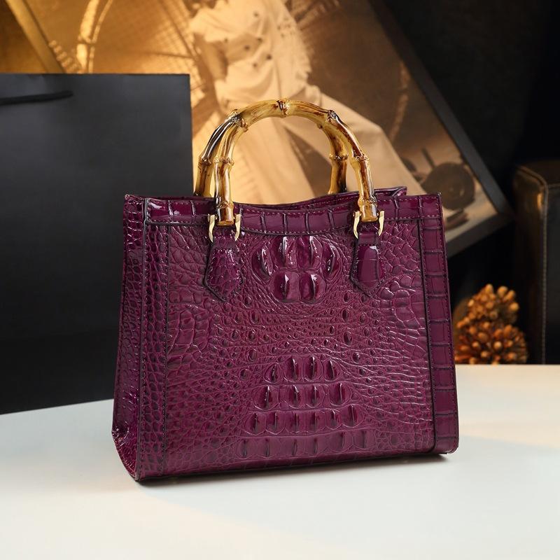 Crocodile Leather Tote Bag Portable Women'S Bag High Sense Middle-Aged Lady Crossbody