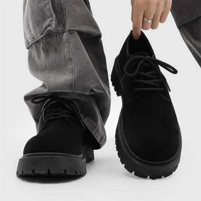 Derby Shoes New Spring Low-top Martin Boots Men's Retro Tooling Shoes Thick-soled Heightened Breathable Fur Shoes