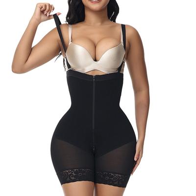 Plus Size Women High-Waisted Shapewear with Zipper and Hook-and-Eye Closure One Piece Lace Lingerie Tummy Control Camisole Bodysuit