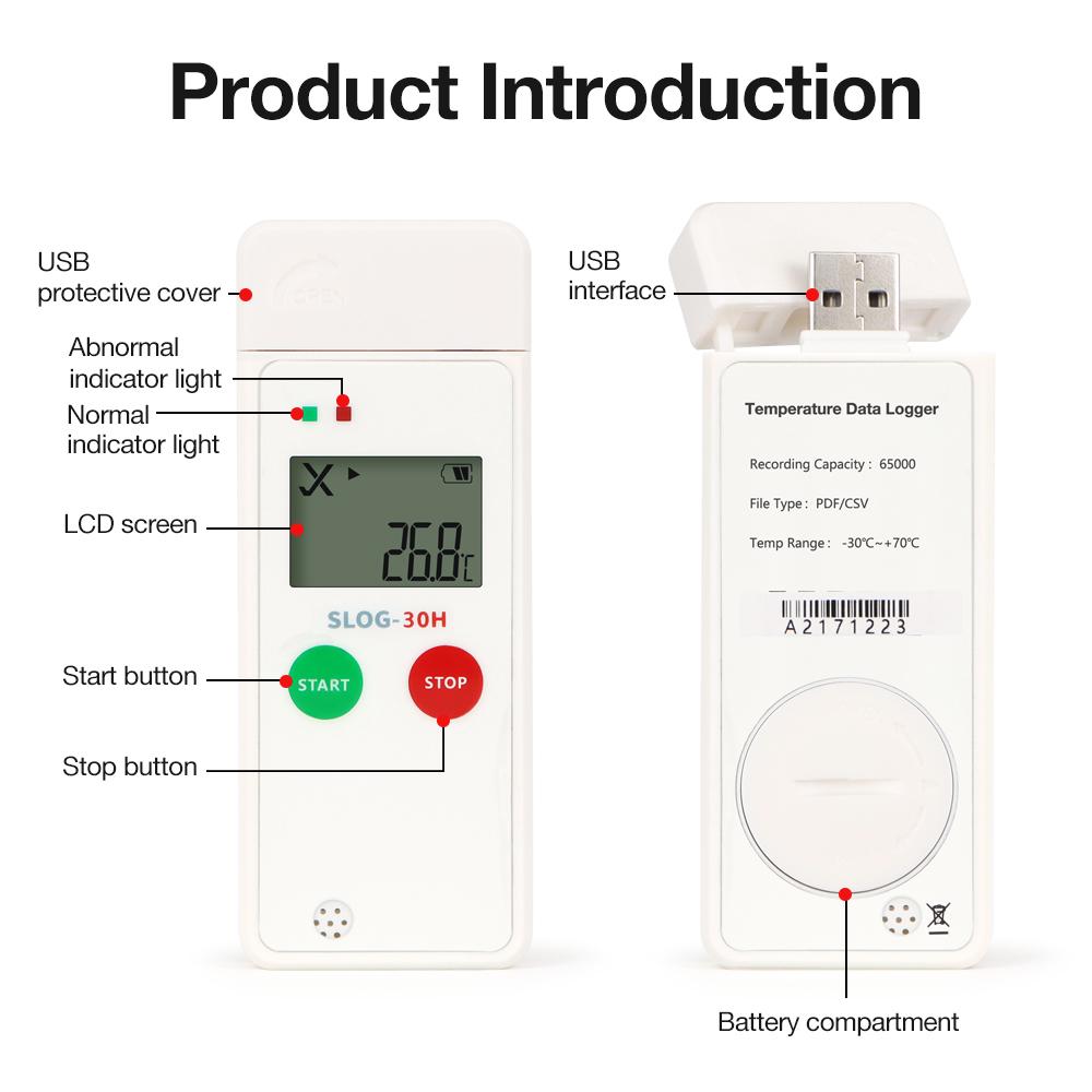 JuanJuan USB Temperature Logger -30~70℃ Thermometer 65000 Sets Temperature Humidity Recorder for Food Drug Cold-chain Transport