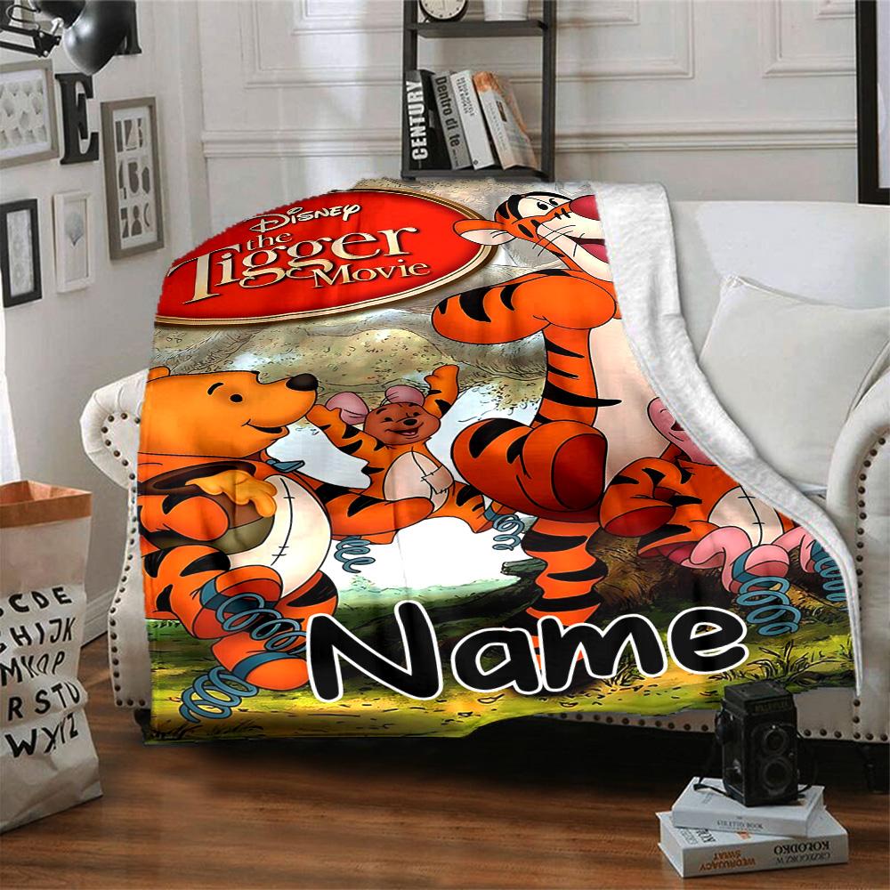 Custom Name Tigger Movie Adventure flannel Blanket for Super Soft Cute Comfort Blanket for Travel Bedding Couch Sofa Blanket