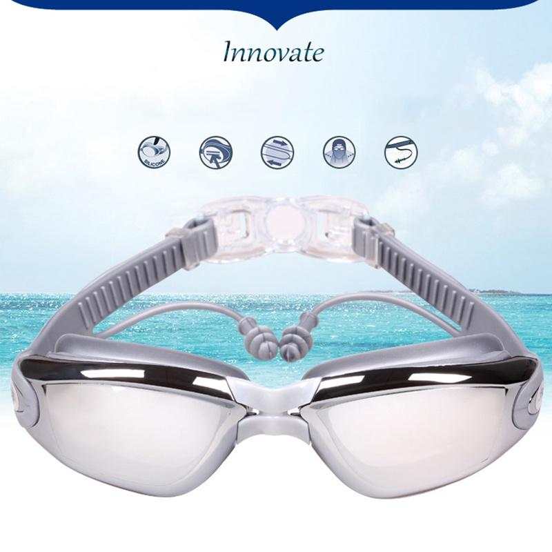 -1.5~-8.0 Adult Myopia Swimming Goggles Waterproof Anti-fog HD Transparent Electroplated Large Frame With Earplugs