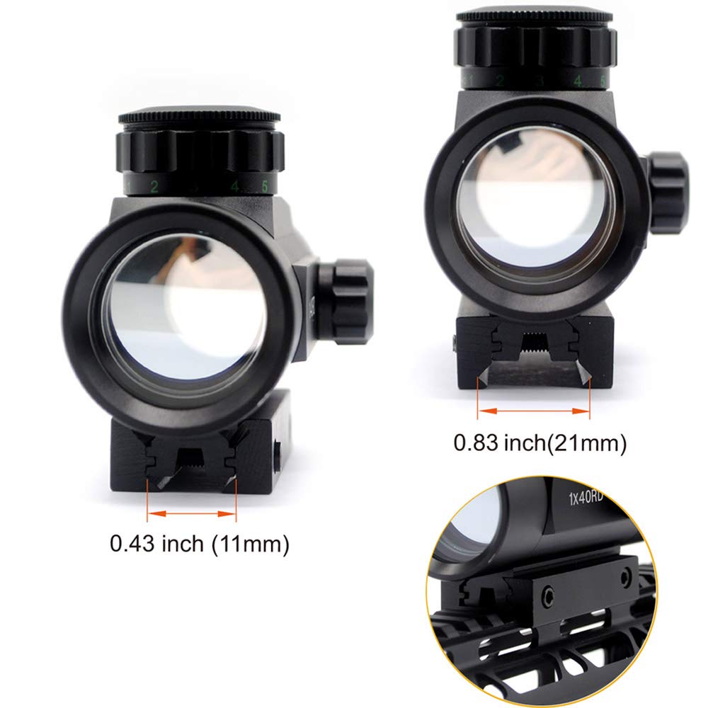 Trirock Tactical Red/Green Dot Sight, 1x40RD, Compatible with 20mm/10mm Rail Mounts, 5-Level Red/Green Adjustment (New Edition)