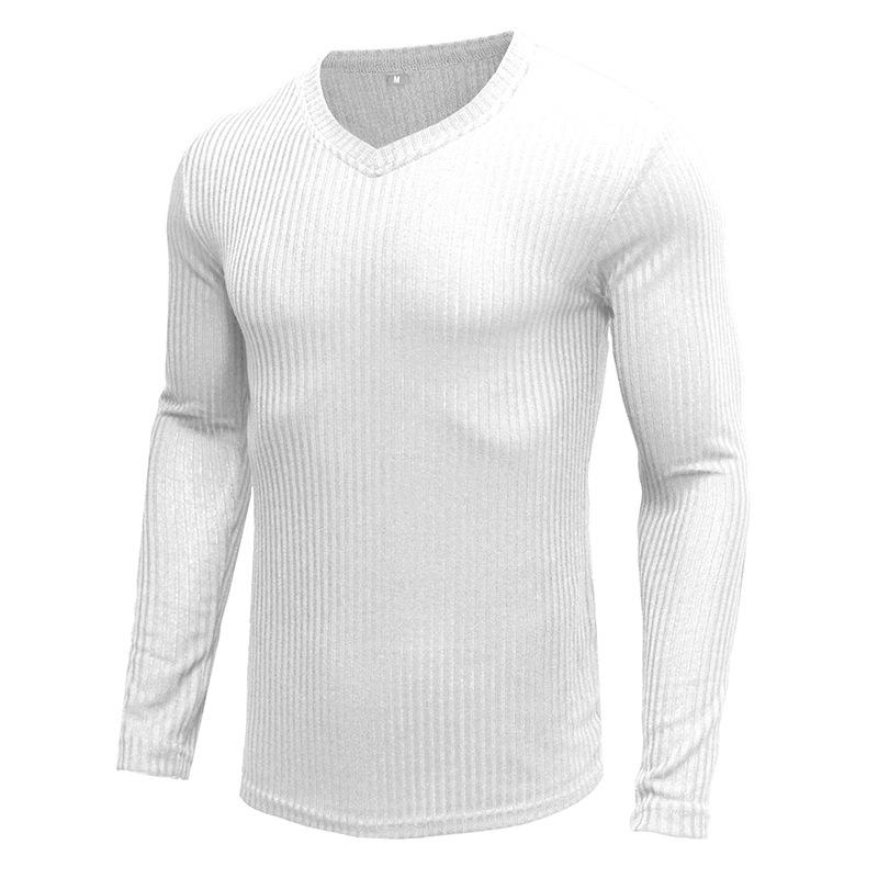 Mens V Neck Long Sleeve Knit Slim Fit Casual Pullover S