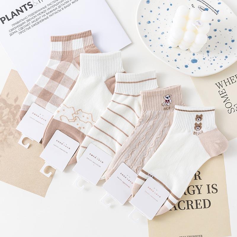 Socks Women'S Summer, Cotton Breathable Stripes, Boat Socks Women'S Double-Needle Invisible Socks