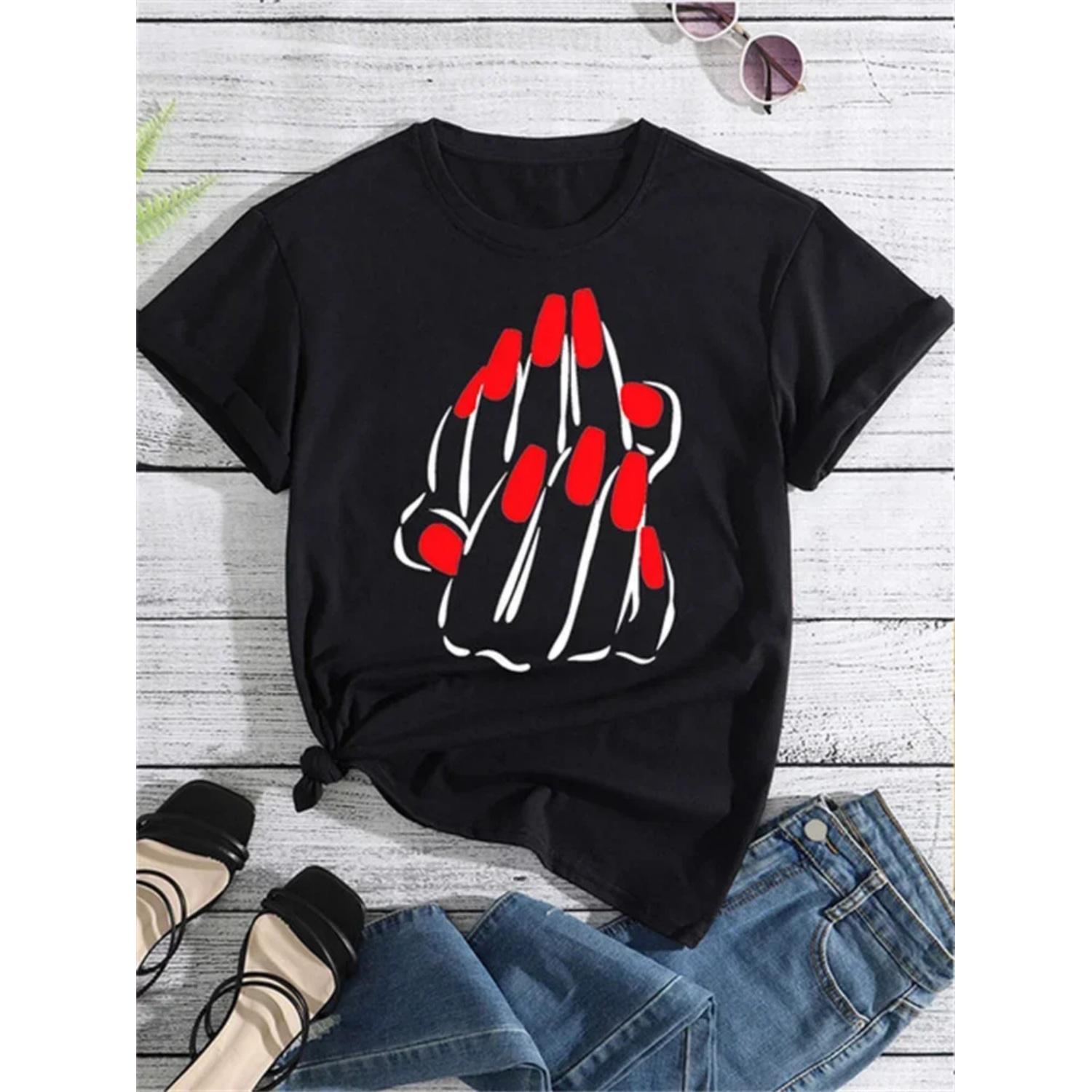 

Maycaur Новый лак для ногтей Женские модные топы Девушки 90-х Уличная одежда Повседневные футболки с коротким рукавом Женские футболки Женские топы Футболка S чёрный