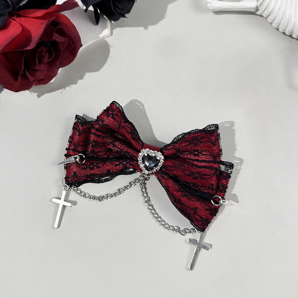 Gothic Lolita Style Hair Clip Black Ribbon Bow Fashionable Hair Clips for Women