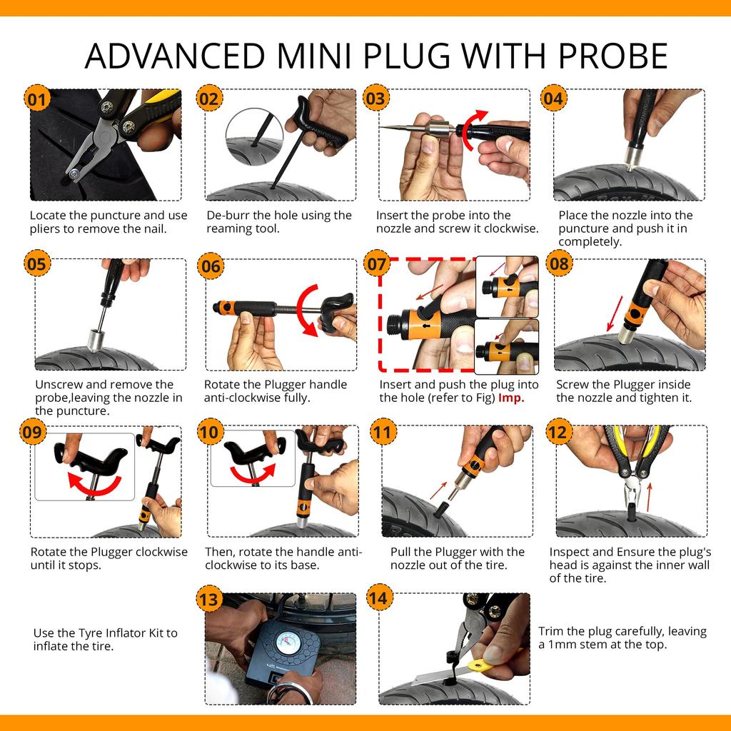 GRAND PITSTOP 21 Pcs Tubeless Tire Plugger Repair Kit with Plier for Punctures and Flats on Trucks Tractors Mushroom Multi-funcional Cars,
