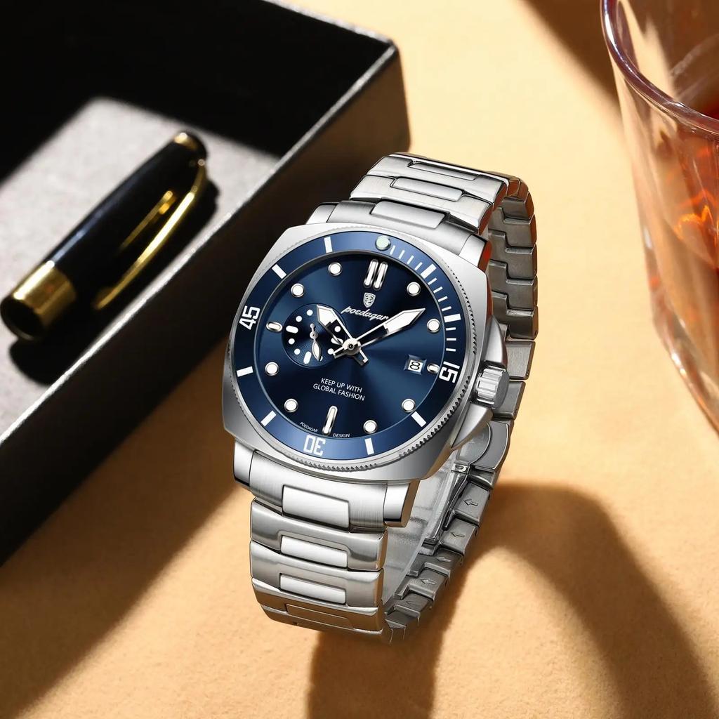 Luxusní Trendy Pánské Hodinky Voděodolné Svítící Datum Nerezová Ocel Pánské Hodinky Quartz Obchodní Pánské Hodinky Reloj