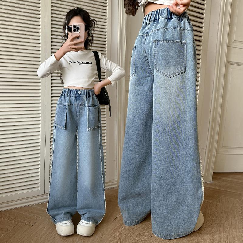 Girls' Spring Jeans 2026 New Mid to Large Korean Edition Wide Leg Pants Straight Leg Versatile Pants Stylish Outerwear Pants