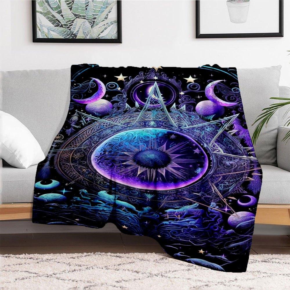 "Enchanted Celestial Mandala Tapestry - Mystical Astral Decor"Blanket Flannel Throw Blanket for Sofa, Bed, Travel, Camping, Office