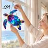 Hanging Coastal Wall Art Sea Turtle Suncatcher, Acrylic Window Ornament, Faux Stained Glass Indoor Outdoor Ornaments Decor for Ocean Lovers,