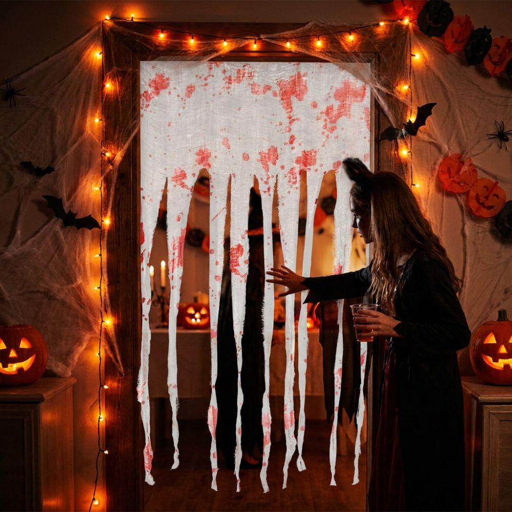 Irregular Frayed Torn Strip Scary Bloody Curtain Blood Splatter Gauze Door Hanging  Ghost Festival