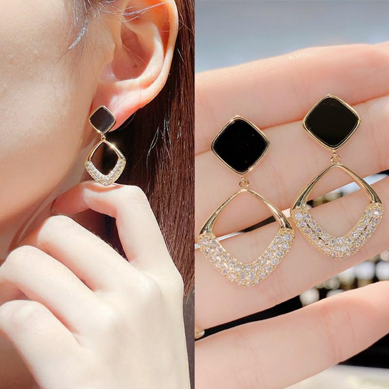 S925 Sterling Silver Geometric Rhombus Dangle Earrings for Women - Light Luxury Design