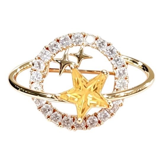 Clothing Decorative Pin Rhinestone Planet Star Brooch Pin, Hollow Badge Women Jewelry, Accessory for Suits Coats Scarves Shawls Bags Cardigans Jewelry