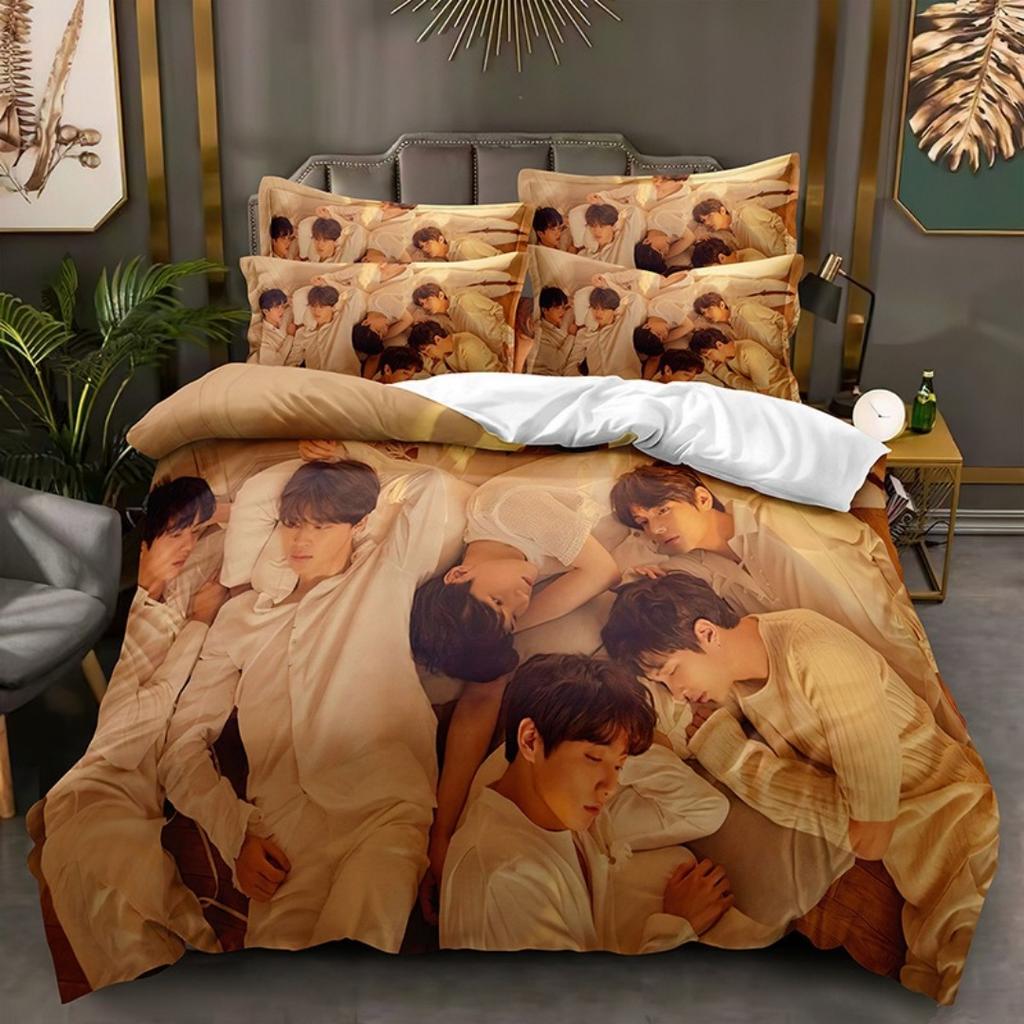 2026 NEW BTS Men's group Bedding Music Duvet Covers Kids Cartoon Bedding Set Twin Full Bedroom Bed Decor for Teens Best Gifts
