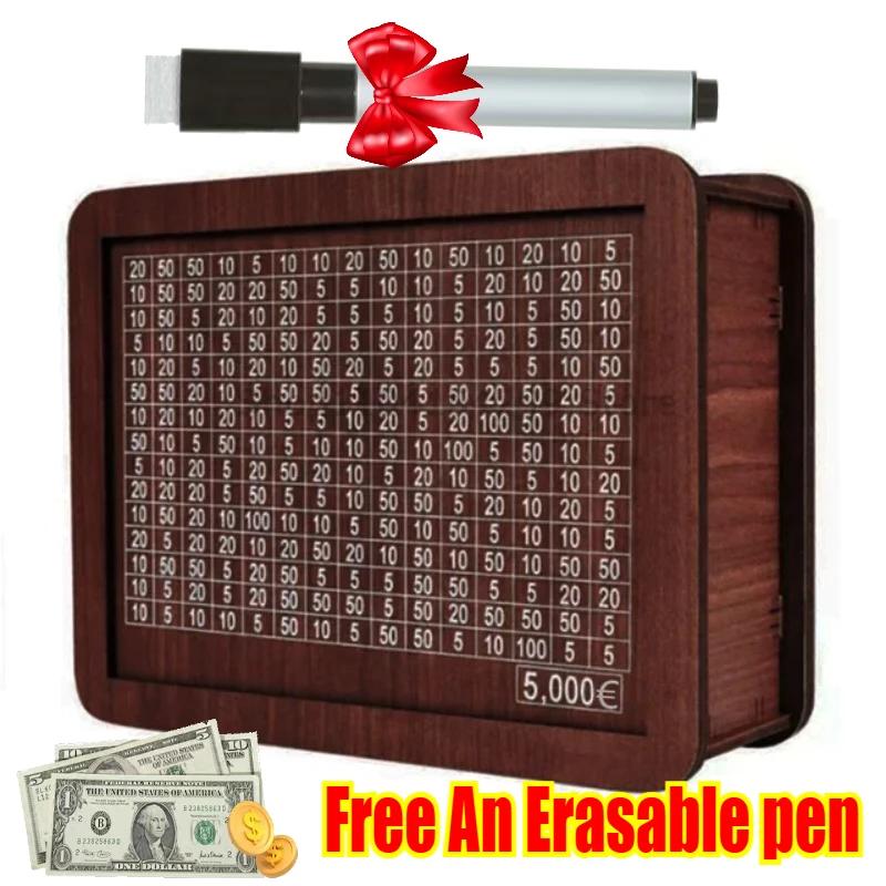 Wooden Piggy Bank Reusable Handmade Money Box, Piggy Bank with Saving Goal and Numbers To Check for Helps The Habit of Saving