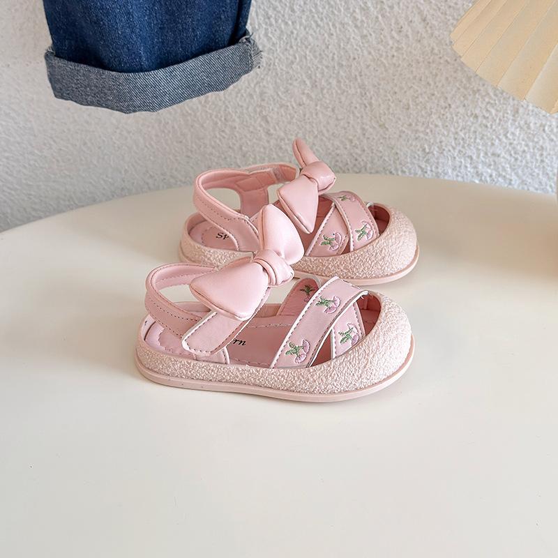 Kids Closed Toe Cherry Embroidery Bow Casual Sandals 16 розовый