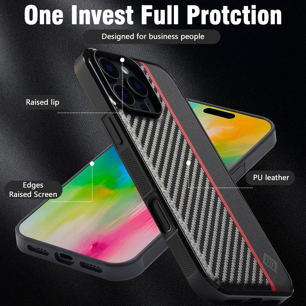 LC.IMEEKE For iPhone 16 Pro Case Carbon Fiber Texture Leather+TPU+EVA Phone Cover