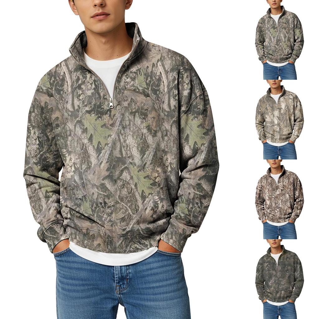 Men's Half Zip Stand Collar Sweatshirt Men's Sports Large Size Casual Stand Collar Sweatshirt