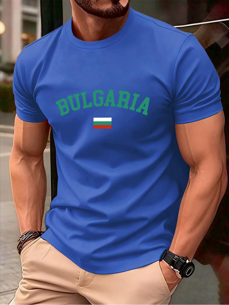 Bulgaria Text With Flag Prints Mens TShirt Cotton Summer ONeck Short Sleeve Tops Soft Oversized T Shirt Casual Male Clothes