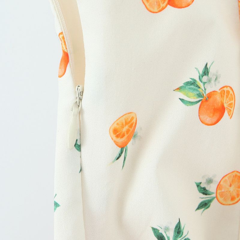 Kaslead New Women Clothes Western Style Fashion Simple Orange Print Poplin Dress 3152386