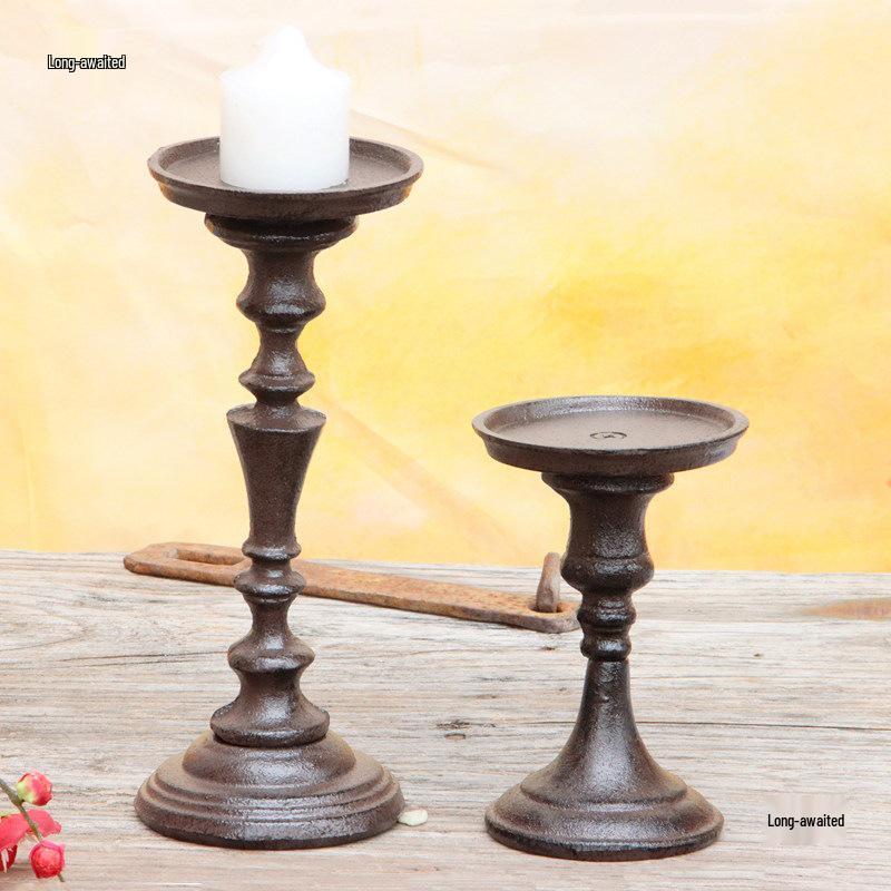 European Vintage Cast Iron Candlestick Holder Ornament