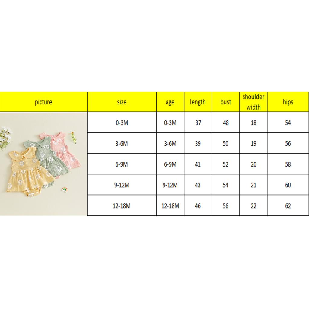 Infant Baby Girl Romper Dress Summer Doll Collar Sleeveless Daisy Flower Print Jumpsuit