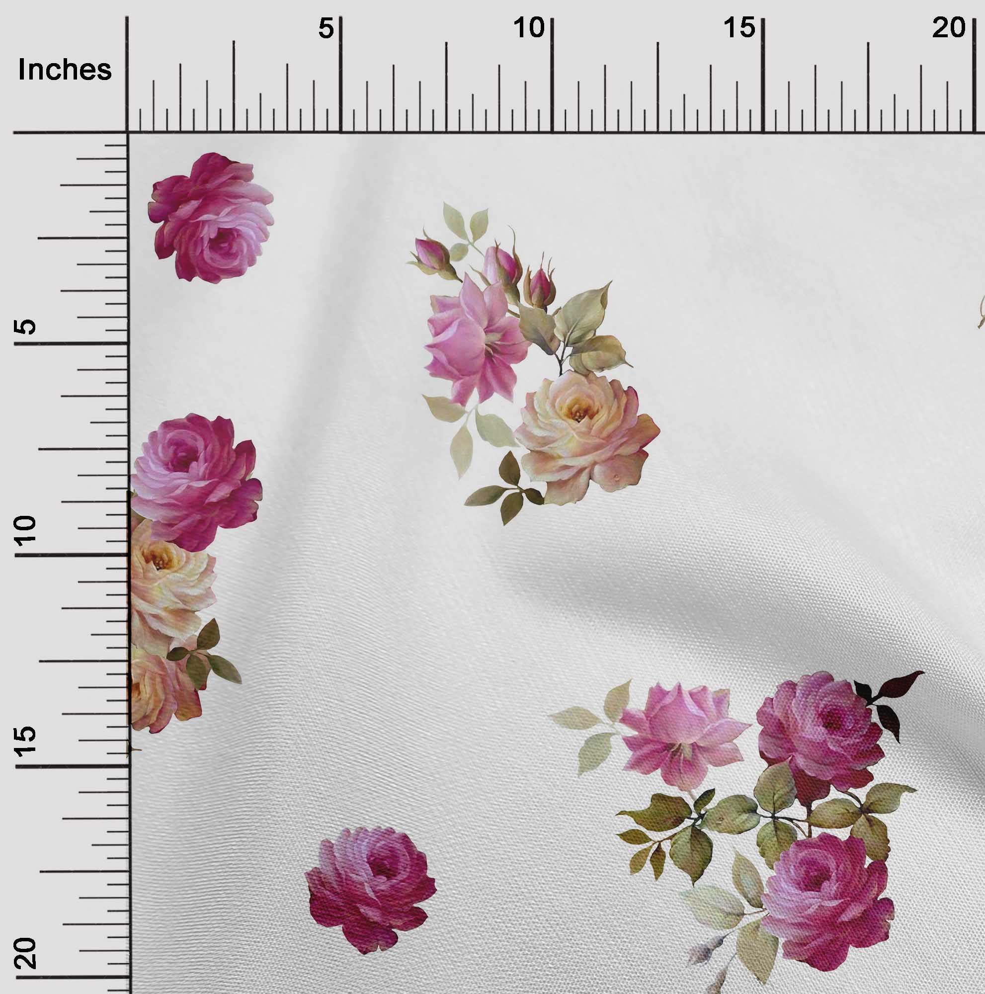 

OneOone Cotton Flex Fabric Leaves|Pink & Peach Flower Watercolor Print Тканина BTY 40 дюймів 42 Inch - Viscose Chiffon білий