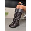 Damen High Blockabsatz Lederstiefel Damen Neue Runde Spitze Blockabsatz Überfuß Mode Stiefel