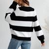 Women's  And Winter Splicing Knit Sweater Round Neck Long Sleeve Striped Sweater
