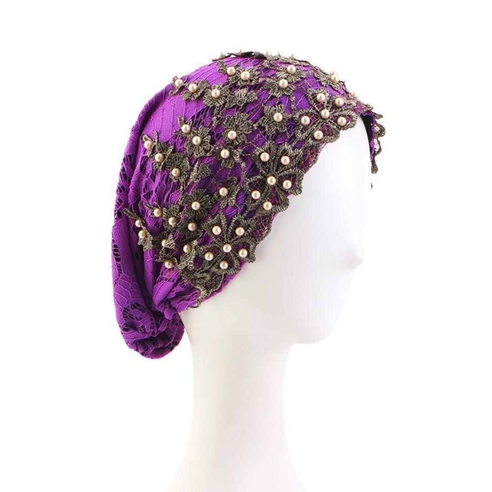 Elegant Glittery Chemo Cap Embroidery Beaded African Headwrap Muslim Inner Hijab Hat For Women
