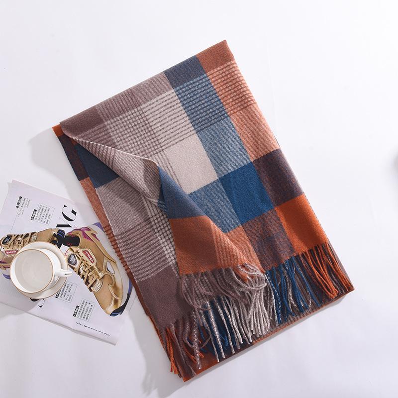 Korean Version New Rainbow Splicing Color Plaid Shawl Female Male Imitation Cashmere Long Scarf Women Men Warm Tassel Muffler