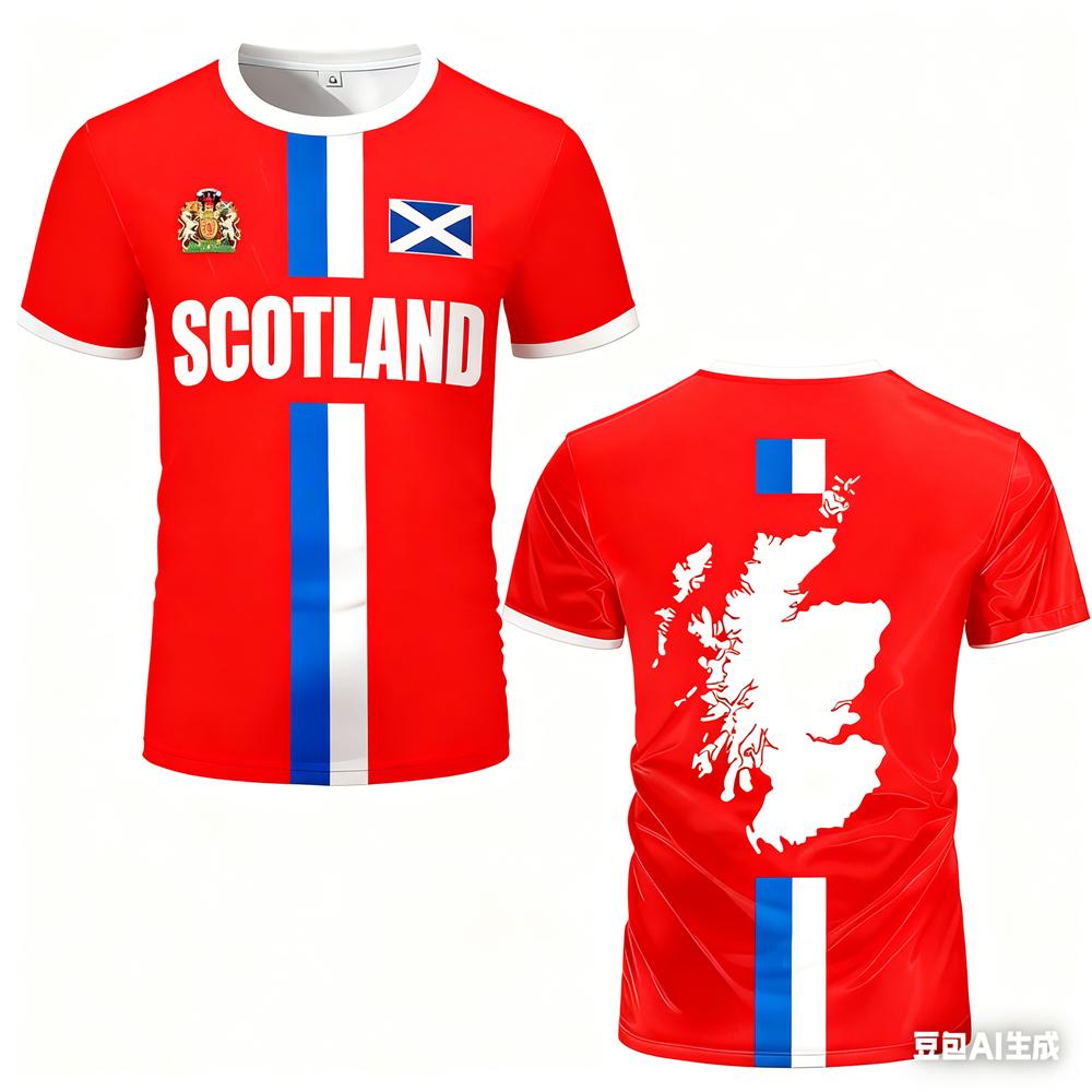 Scottish Flag Merlot Football T-shirt Fashionable Casual Men's Sportswear Summer Outdoor Fitness Short Sleeved Round Neck Tops