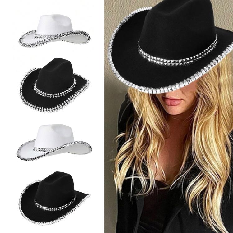 Plain Color Cowboy Hat with Rivet Trim Woman Proms Banquets Party Cowboy Hat Adult Teen Photography Western Hat