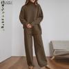 ZANZEA Damen Langarm Rollkragen Bluse und Hose Herbstpullover Zweiteilige Anzugsets