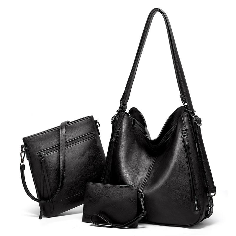 

Manufacturer s Cross border Women s Bag New 2026 European and American Fashi Shoulder Bag Three piece Set Tote Bag Tidal Flow чёрный