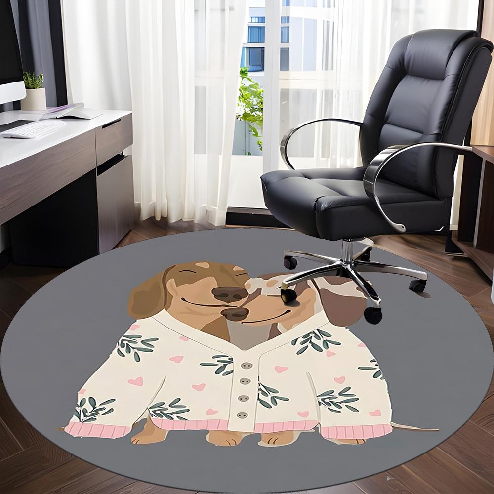 1pc Floral Hearts Dachshund Office Round Area Rug, Under Office Chairs Bedroom Living Room Home Decor, Room Deco